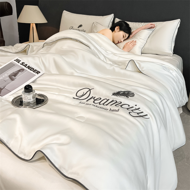 Picture of Class a Washed Ice Silk Summer Quilt Four-Piece Set of Summer Cool Quilt That Can Sleep Naked, Embroidered Air-Conditioned Quilt, Cool Silk Summer Thin Quilt