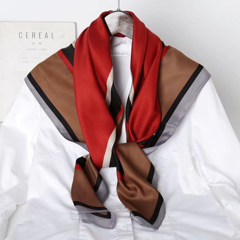 Picture of Autumn and winter all-match shawl animal printed black and white simple large square 90*90CM imitation silk twill silk scarf for women