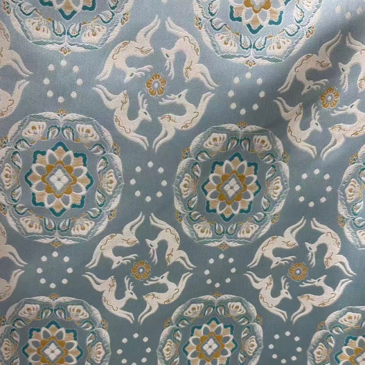 Guofeng Light Blue Treasure Flower Benlu Jacquard High-end Song Brocade Jacket Vest Skirt Cheongsam Fabric Handmade Fabric