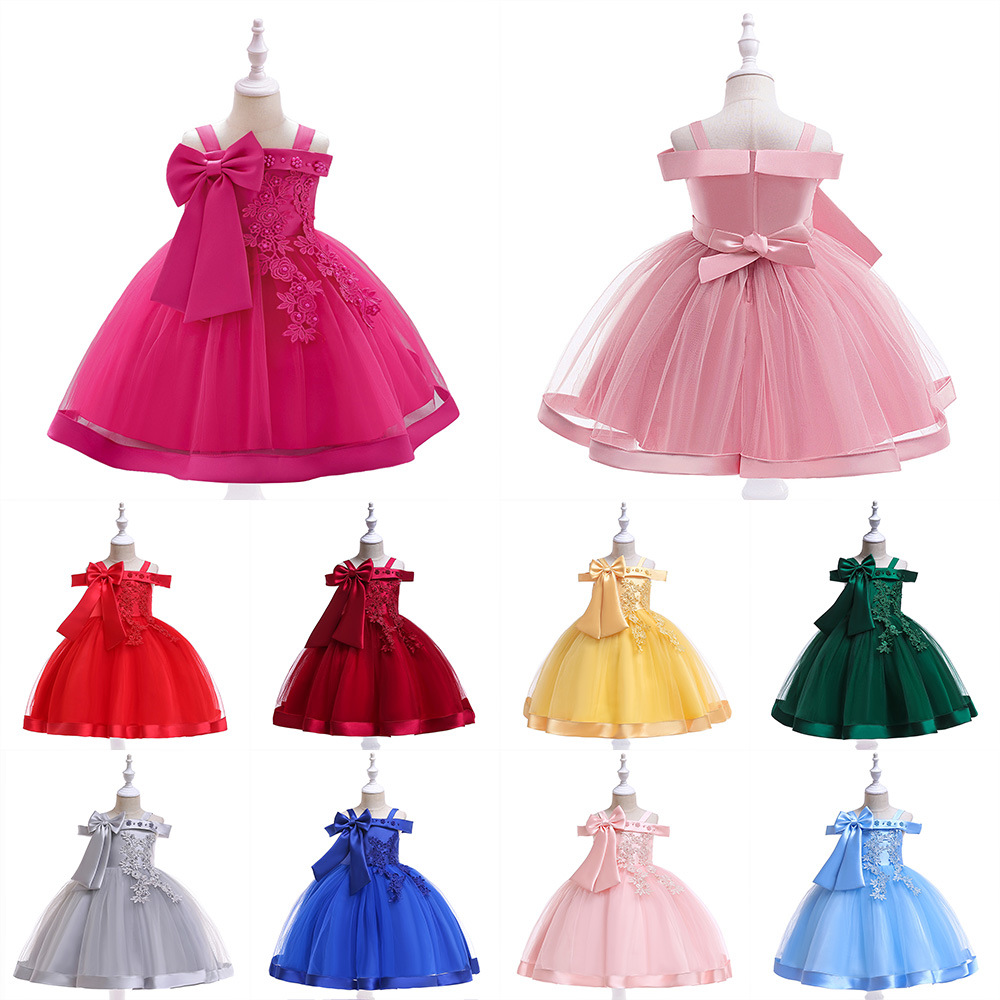 Picture of Flower Girl Dress Suspender Dress One Shoulder Beaded Princess Dress Mesh Twill Forged Cloth Kidsren's Wedding Dress
