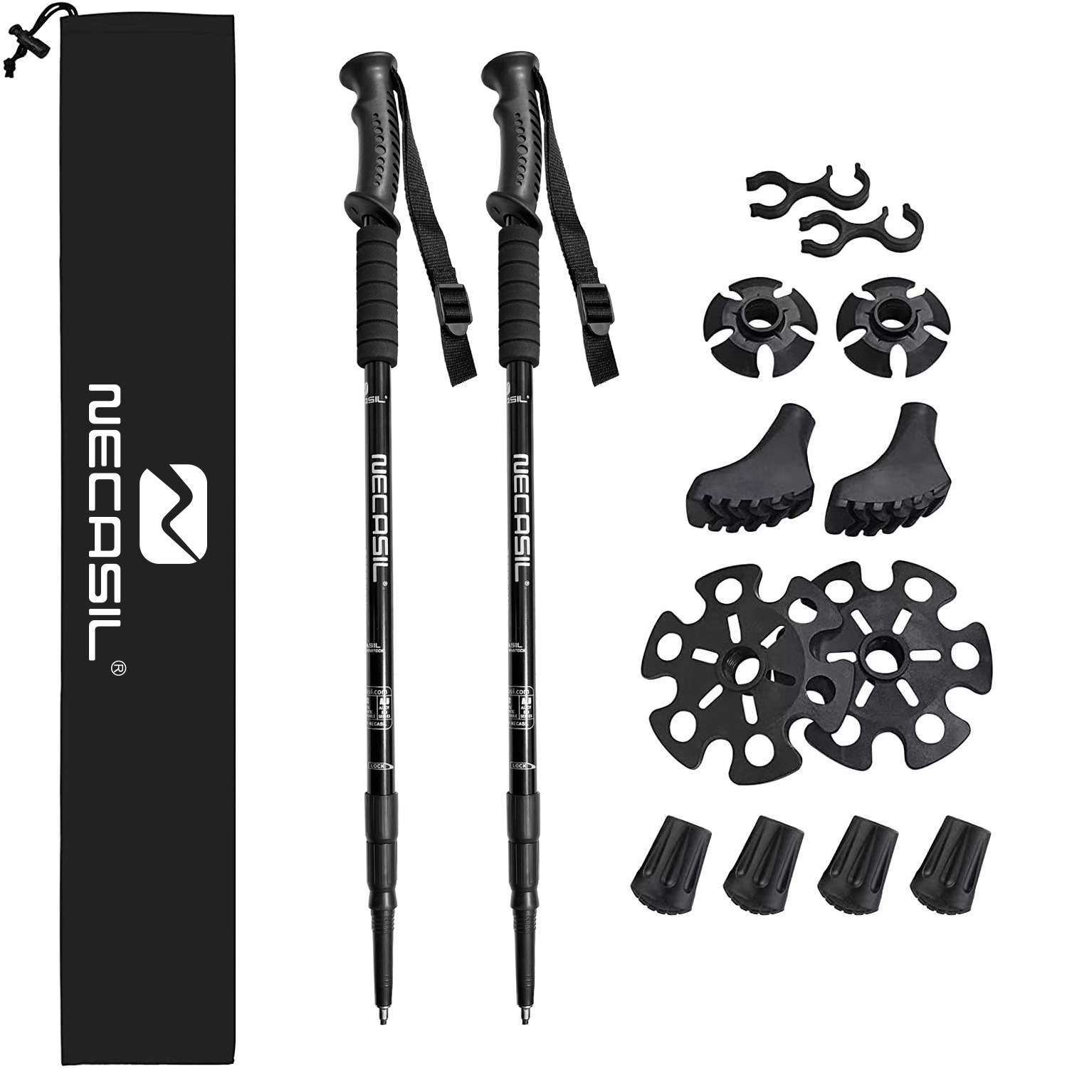 Newkaro Outdoor Aluminum Alloy Trekking Pole Three-Section Telescopic Straight Handle Set Inner Lock Shock Absorption Cross-Border Hot Sale
