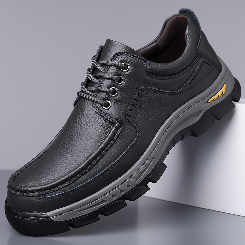 Leather shoes men's genuine leather 2025 autumn and winter new top-layer cowhide versatile thick-soled men's casual shoes for middle-aged and elderly outdoor shoes