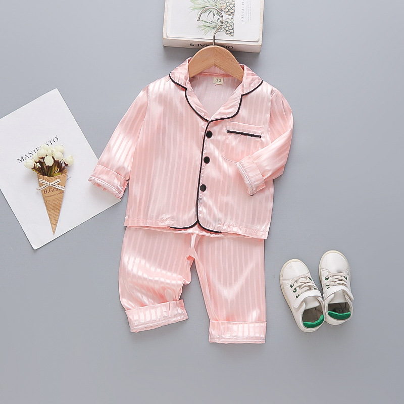 Home Clothes Export Boys and Girls Home Clothes Set Summer New Baby Soft and Comfortable Vertical Striped Long-Sleeved Two-Piece Set