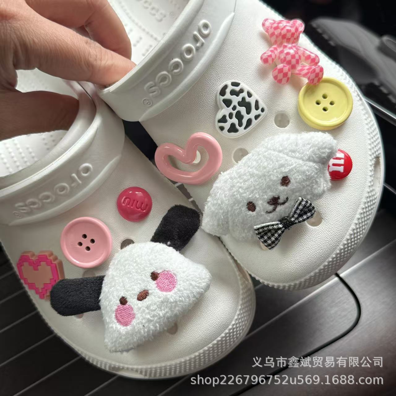 Picture of Cartoon Doll Big Ear Dog Fur Ball Hole Shoes Accessories Fur Ball Creative New Decorative Shoe Buckle Hole Shoes Accessories