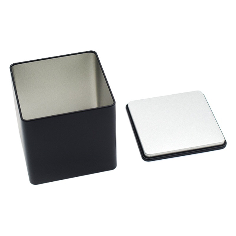 Square Green Tea Black Tea Jar Solid Color Jar White Tea Wolfberry Candy Packaging Iron Jar Inner Plug Sealed Scented Tea Iron Box