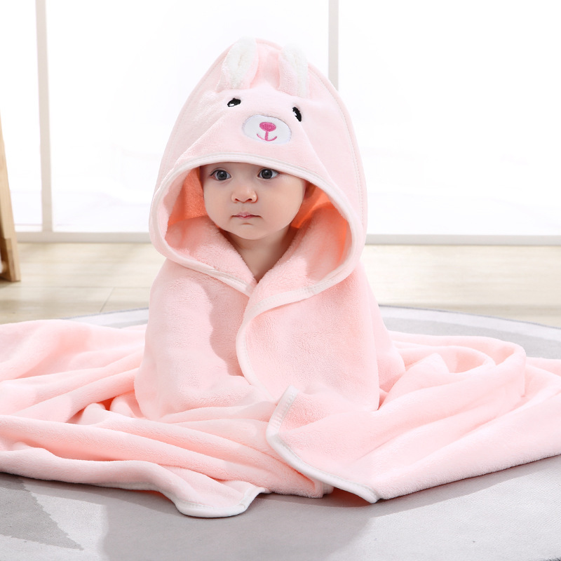 Picture of Baby bath towel wrap towel bath towel baby hat soft coral fleece newborn hold thick factory wholesale