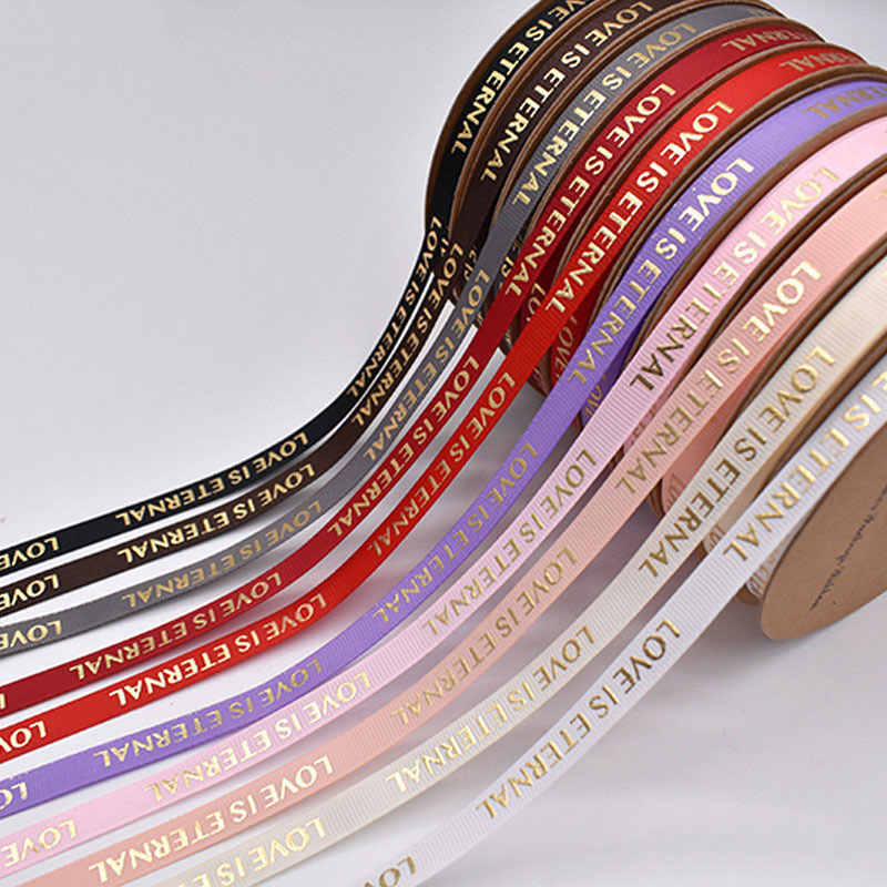 in stock 1CM Bronzing English Letter Thread Ribbon Flower Cake Gift Decoration Handmade DIY High Density Ribbon