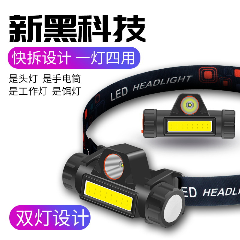 Led Headlight Strong Light Charging Cob Head-Mounted Super Bright Outdoor Night Fishing Work Light with Magnet Waterproof Flashlight