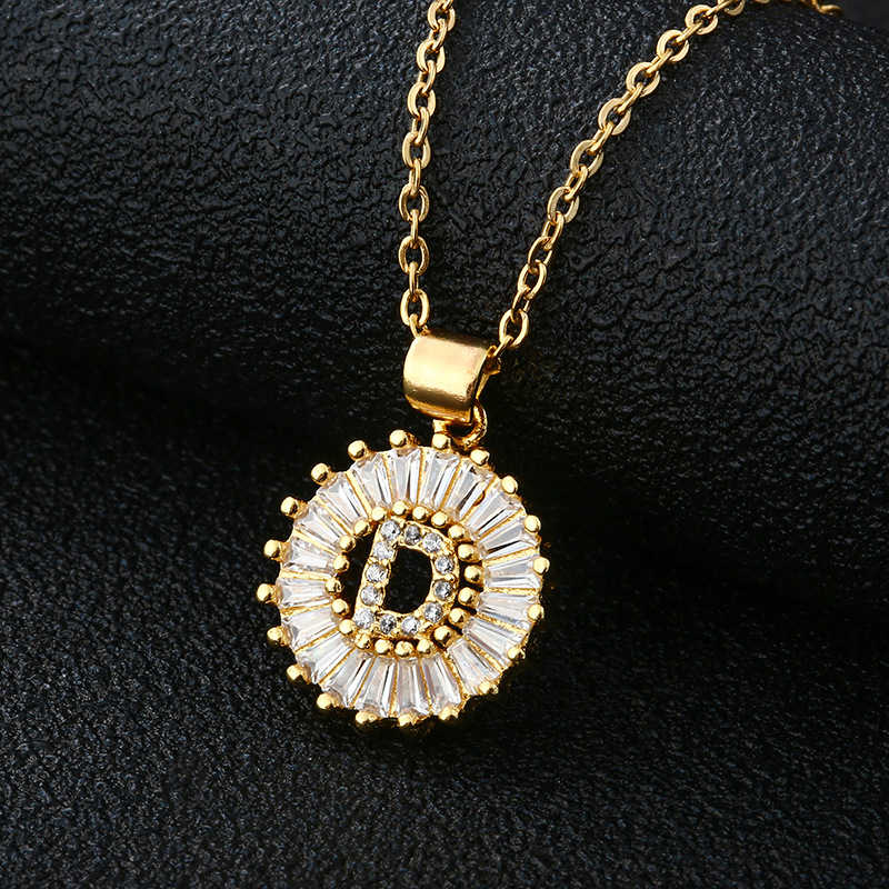 Picture of Letter Necklace Women's Necklace 26 Letters Copper Inlaid Cubic Zircon Vacuum Electroplated Stainless Steel Chain Necklace
