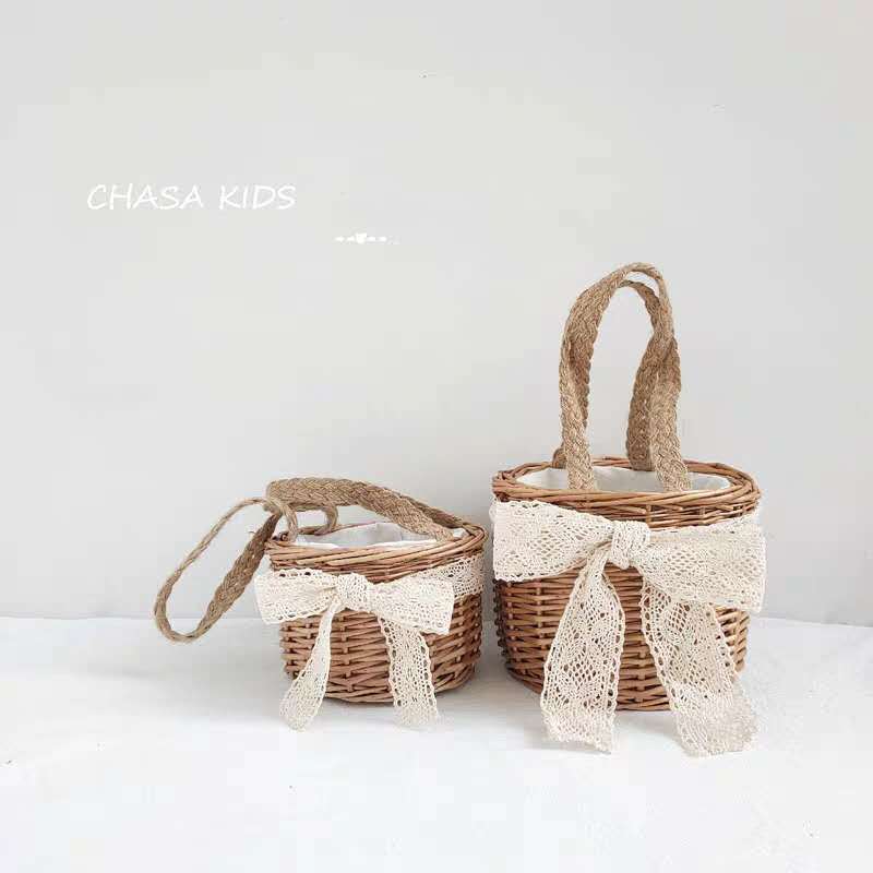 Picture of Rattan Small Bamboo Basket Handmade Woven Net Red Children's Bamboo Straw Woven Bag Bucket Bag Portable Sydney Picnic