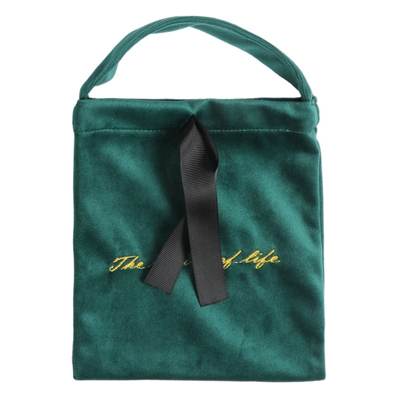 High-End Velvet Embroidered Clothing Drawstring Flap Pocket Pants Satchel Cosmetics Storage Bag Dust-Proof Small Cloth Bag with Logo Printed