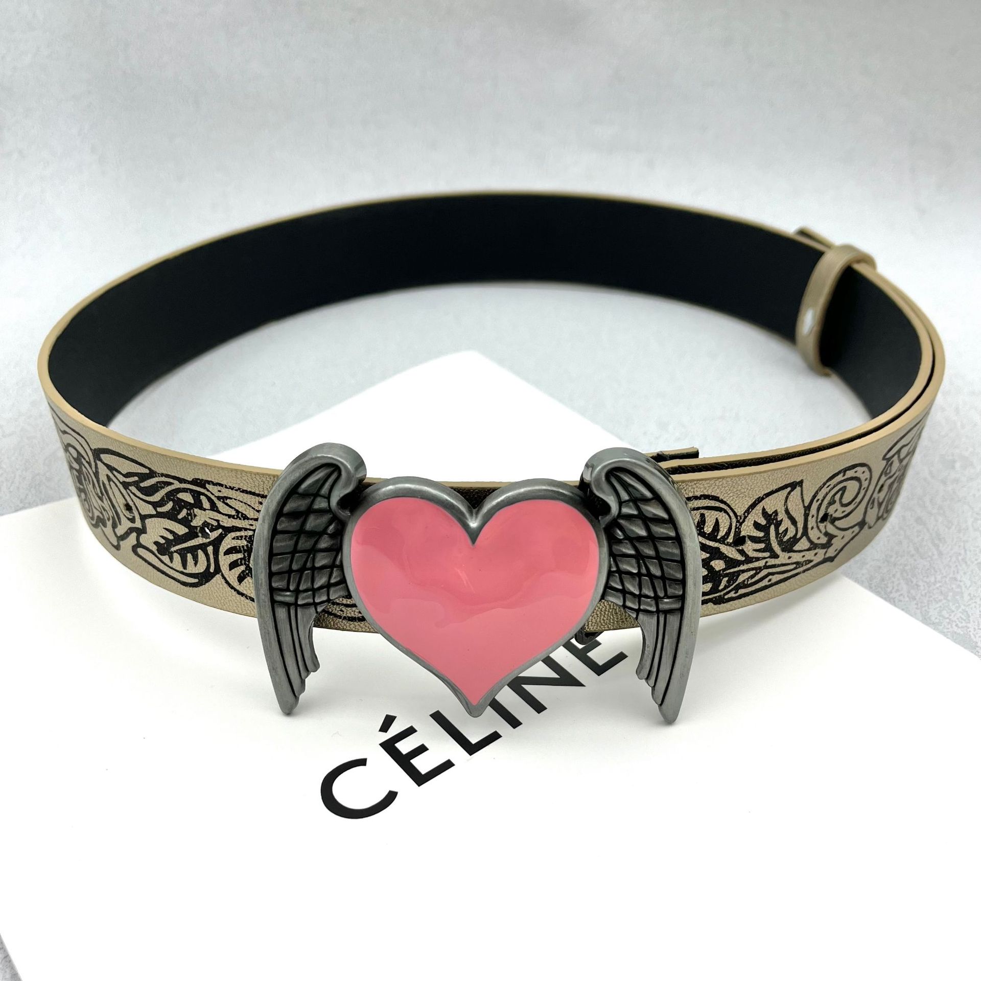 Trendy New Pink Wine Red Love Wings Buckle Belt Women's Jeans Skirt Accessories Fashion All-match Personality
