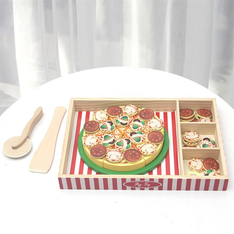 Picture of Wooden Pizza Simulation Children's Play Boys and Girls Cake Dessert Cut and Cut Fruit and Vegetable Cognitive Wooden Toys