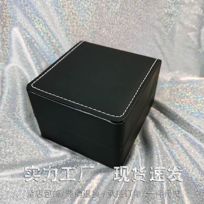 in stock wholesale rectangular absorbent flannel lined with sponge spring box PU wrapped watch box plastic watch box