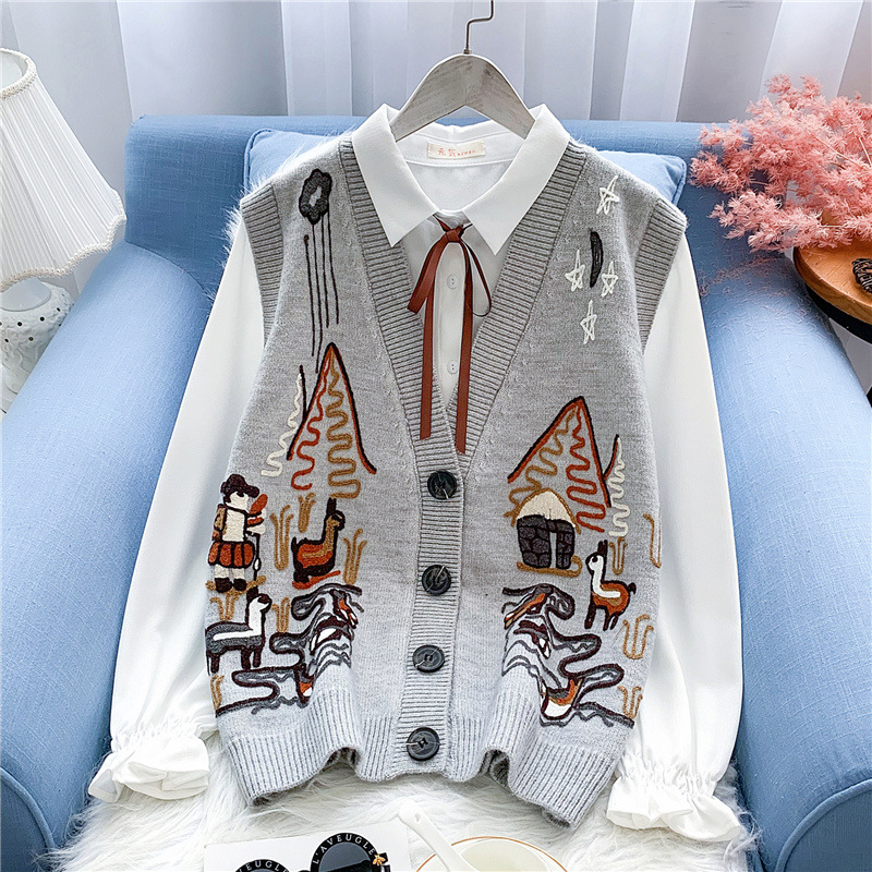 Picture of V-Neck Vest Outer Wear Spring and Autum 2024 New Women's Clothing Retro Stacked Knitted Vest Waistcoat Fashionable Top