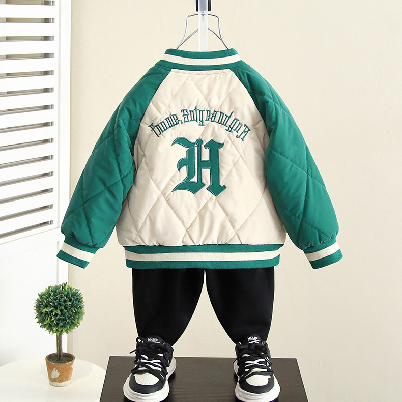 Picture of 4295 Children's Velvet Tops Boys Autumn and Winter 2025 New Baby Baseball Uniform Top Winter Thickened Cotton Clothes