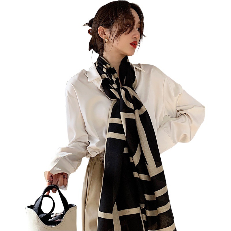 Silk Scarf Summer Thin Sunscreen Fashion Western Style Super Large Shawl Scarf Dual-use Multi-functional Outer Travel Long Scarf