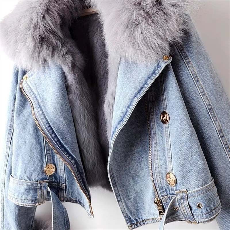 Picture of 2023 autumn and winter New detachable faux fox fur rabbit fur liner Denim coat women's short top parka clothes