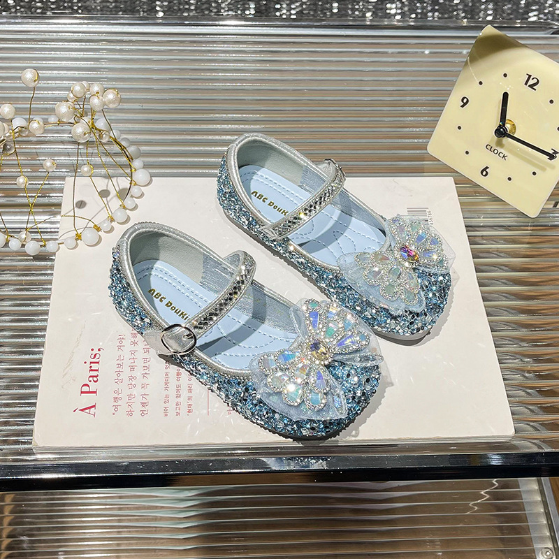 Girls Crystal Princess Shoes 2025 Spring New Children's Fashion Rhinestone Pumps Baby Soft Sole Non-Slip Bean Shoes