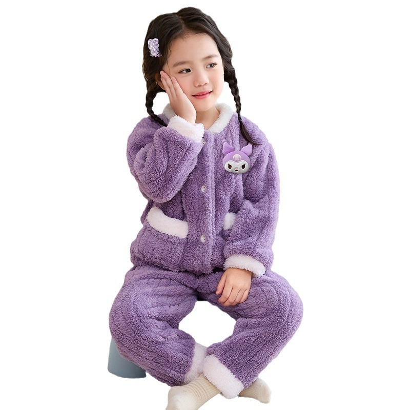 Picture of Children's Flannel Pajamas Winter New Girls' Thin Velvet Girls' Baby Children's Autumn and Winter Coral Velvet Home Clothes suit
