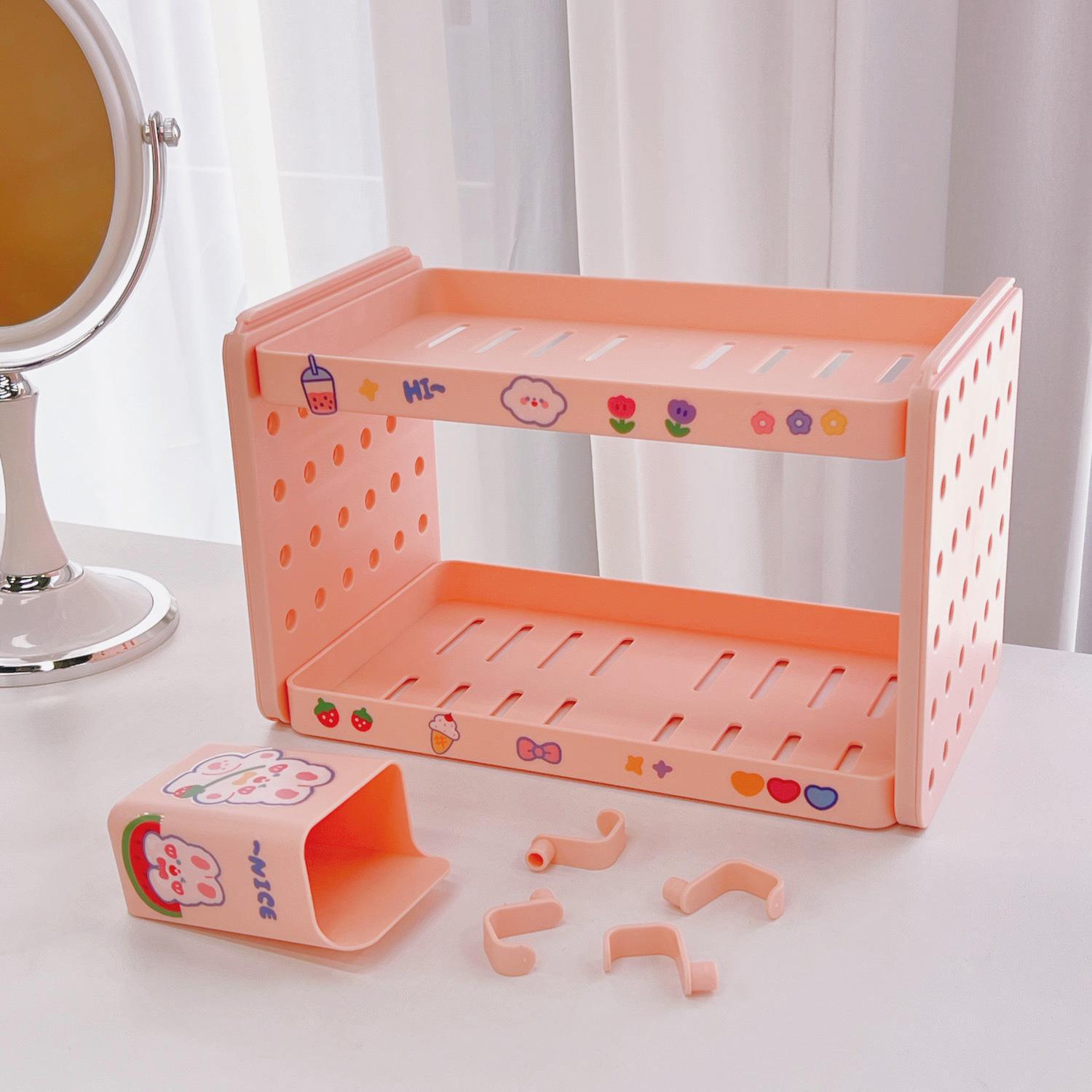 Picture of Tengyi Premium Desktop Double-Layer Storage Rack Non-Print Wind Cave Board Hook Pen Holder Office Storage Finishing Rack
