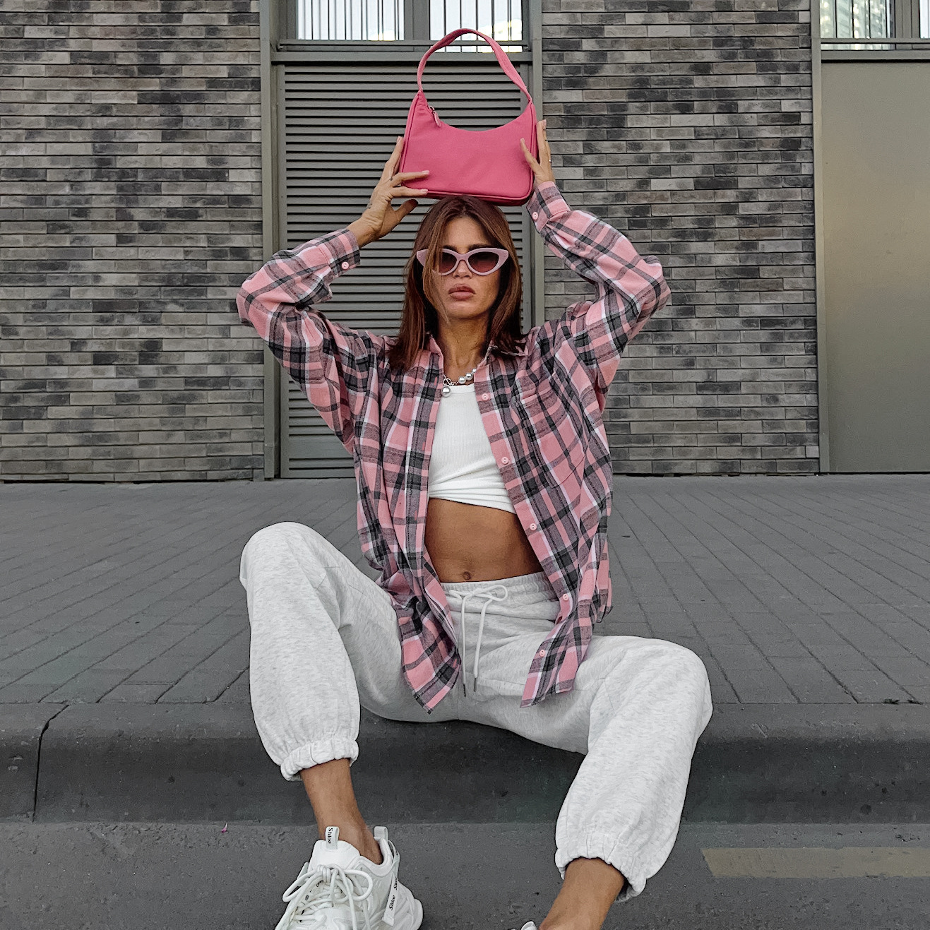 2024 autumn and winter new pink girly plaid shirt loose ins all-match plaid shirt women's clothing Amazon