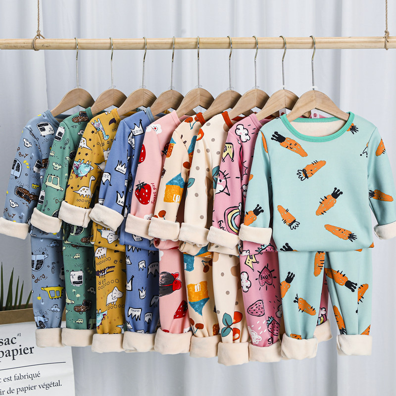 Picture of Children's thermal underwear children's clothing fleece-lined thickened suit boys' autumn clothes long pants girls' winter clothes bottoming two-piece suit fashion
