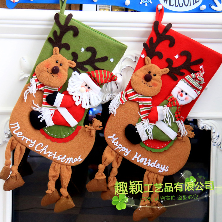 Christmas decoration riding deer Old Man snowman gift socks children Christmas gift socks window pendant