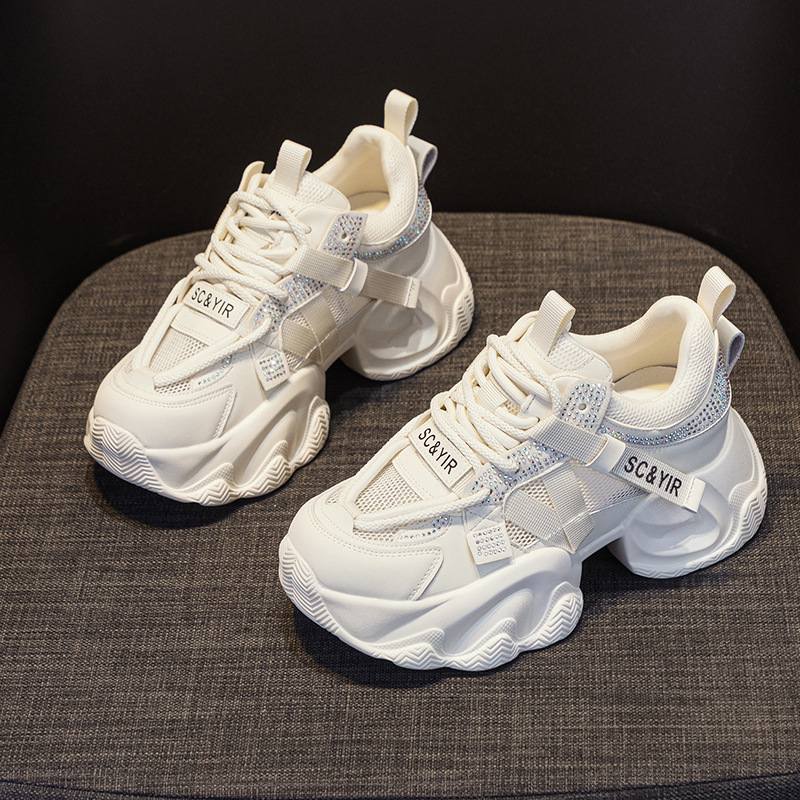 Dad's Shoes with Thick Soles and Increased Height 2025 Summer New Style 8cm Influencer Picks Casual Versatile Fashionable Lace-Up Women
