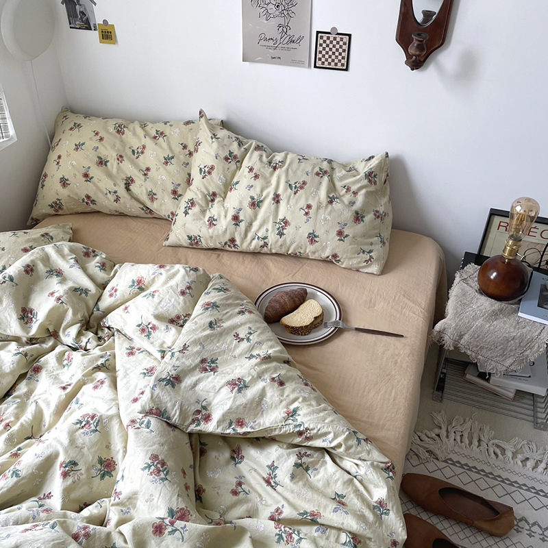 Picture of Small fresh pastoral style cotton bed four-piece set cotton bed sheet quilt cover quilt cover bed hat dormitory three-piece set