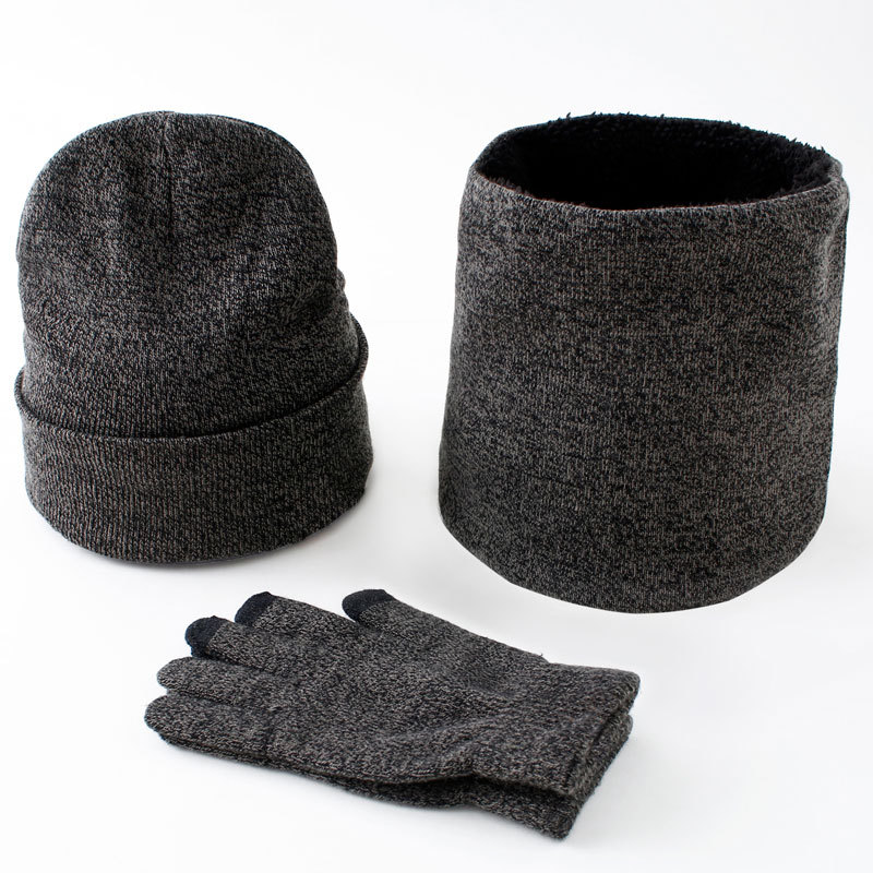 Picture of Cross-border exclusive winter Amazon European and American wool scarf thickened warm knitted hat scarf gloves three-piece set