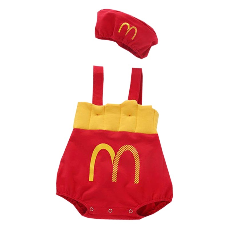 19 South Korea ins Explosions Autumn Baby Jumpsuit for Boys and Girls Baby French Fries Strap Hare Climbing Clothes to Send Hat