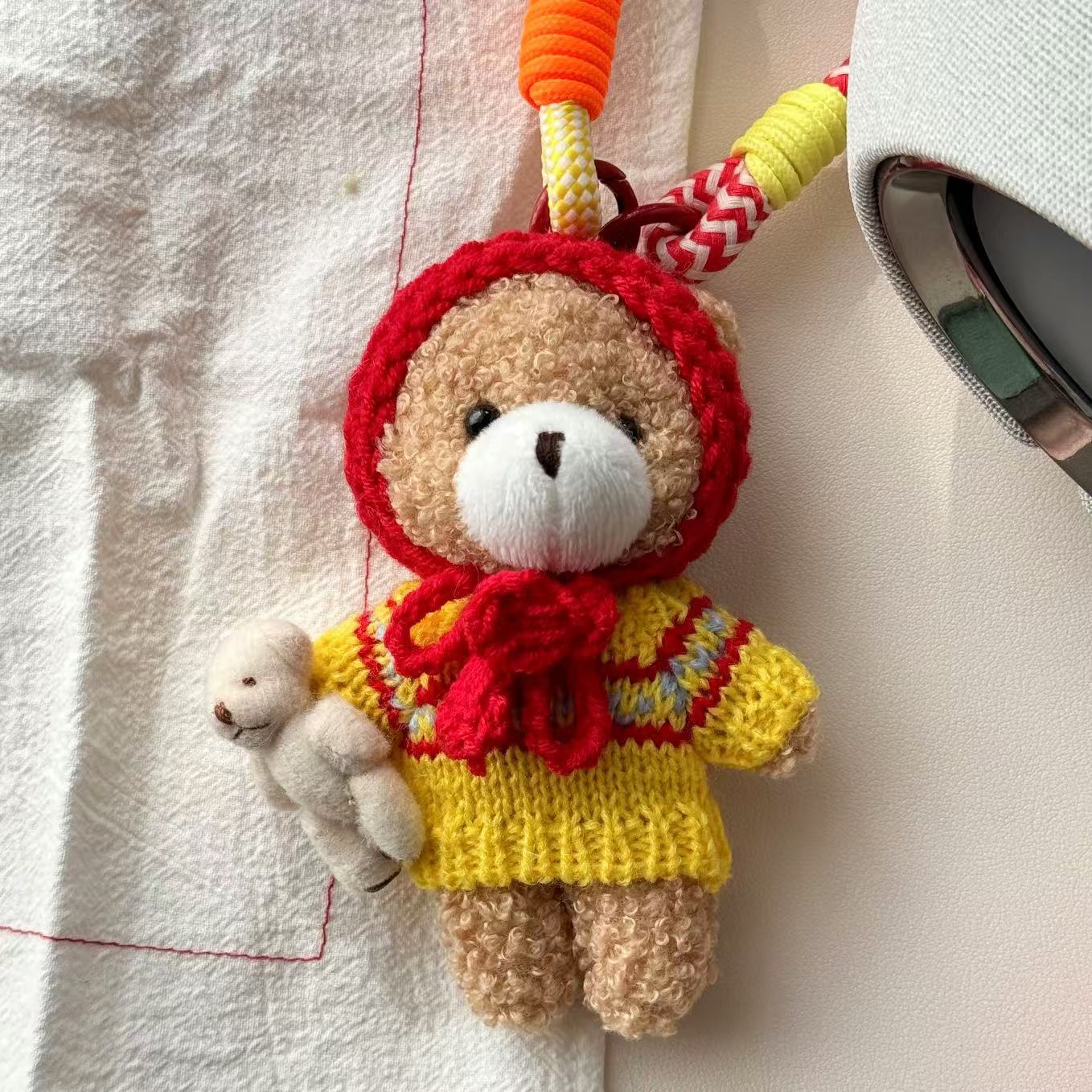Picture of Cute Cartoon Bear Hanging Pendant Handmade Plush Keychain Doll Korean Style Strap Pants Original Bag Buckle New