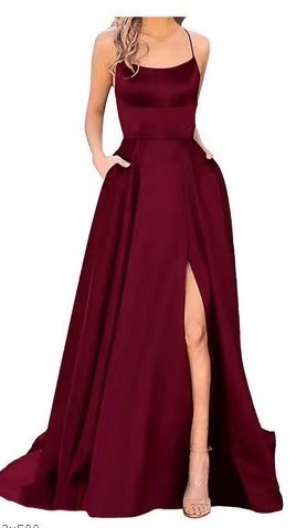 Picture of 2023 Amazon European and American cross-border new bridesmaid dress long dress small tail strap solid color banquet evening dress