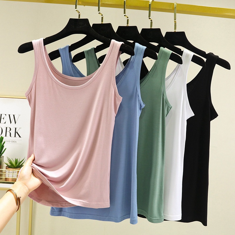 Summer and Autumn New Women's Bitter Cotton U-Neck Vest Solid Color Loose Outer Wearing Large Size Inner Base Shirt Single Piece