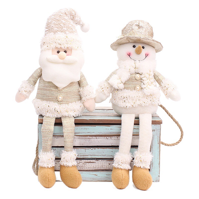 New Christmas Decorative Supplies Rice Golden Fabric Sitting Posture Lifting Legs Santa Snowman Toy Ornaments Props