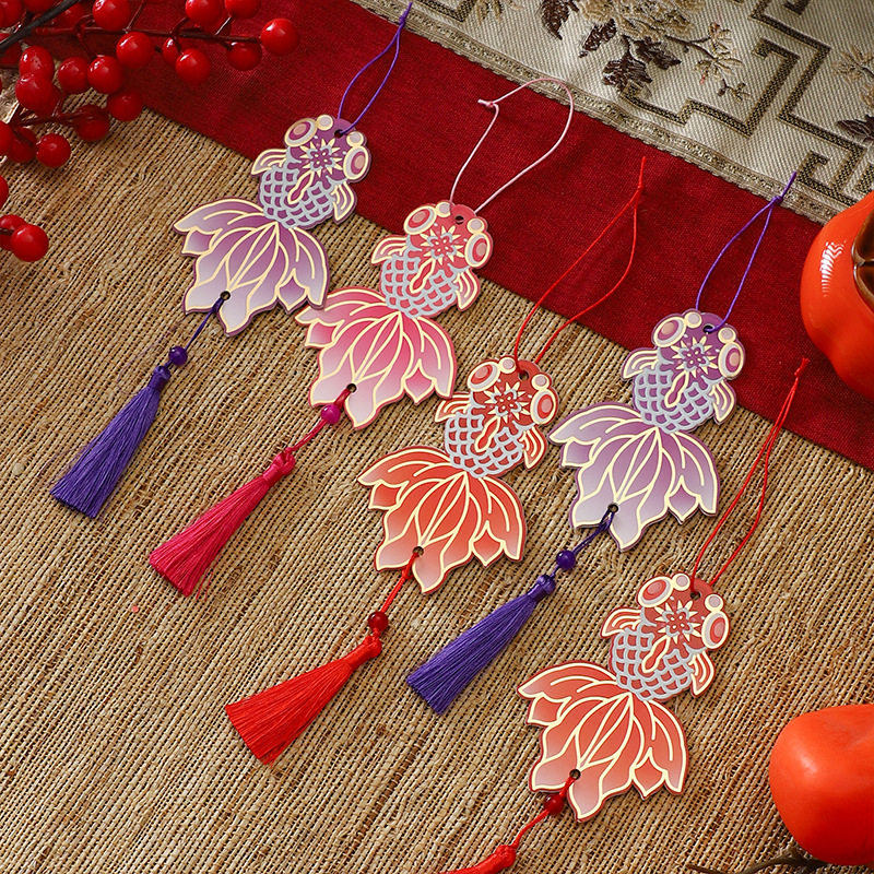 New Year Bronzing Koi Hollow Pendant Fu Barrel Decoration Accessories Handmade DIY Material Gift Car Hanging Door Hanging Flower Shop