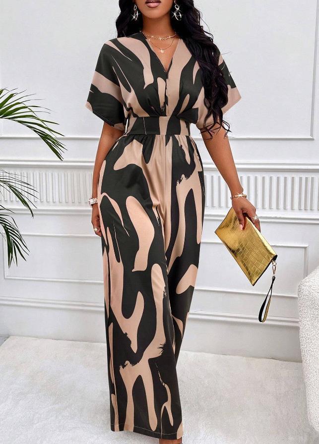 Picture of Cross-border 2024 Amazon AliExpress Europe and the United States spring and summer new short sleeve printed waist jumpsuit fashion wide leg women