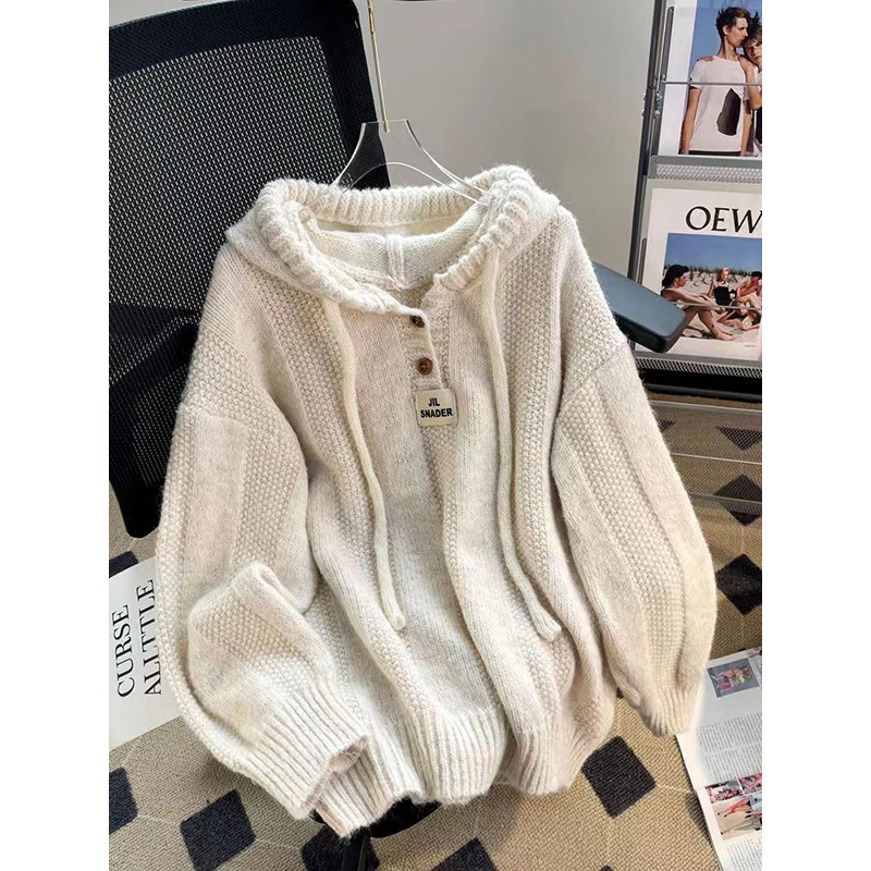 Autumn and Winter Atmosphere Hooded Sweater Korean-style Loose Lazy Style Soft Waxy Thickened Drawstring Knitted Sweater Top