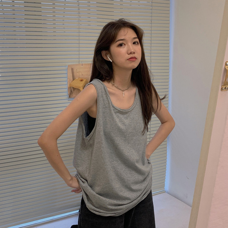 Picture of I-shaped sports camisole women's summer outer wear loose inner base mid-length sleeveless T-shirt top old shirt