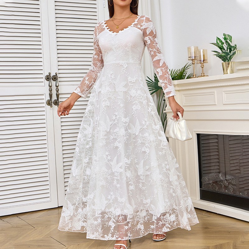 Picture of 2025 Cross-Border Spring New European and American Clothing Amazon Long-Sleeved One-Shoulder Bridal Wedding Dress Long Skirt