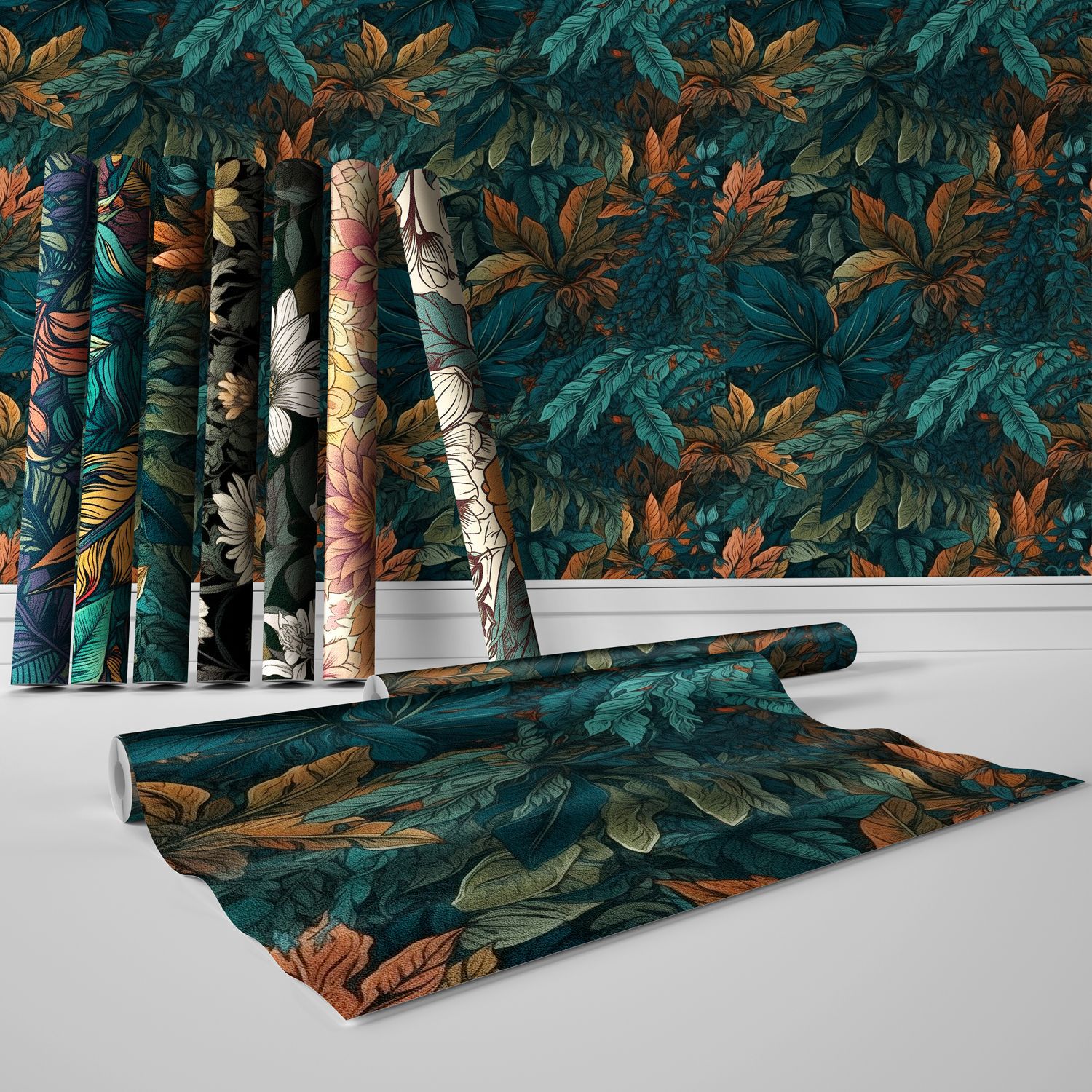 16 European-Style Self-Adhesive Texture Wallpapers for Living Room and Bedroom Tropical Plant Background Wall Decoration Waterproof and Wear-Resistant Wall Stickers