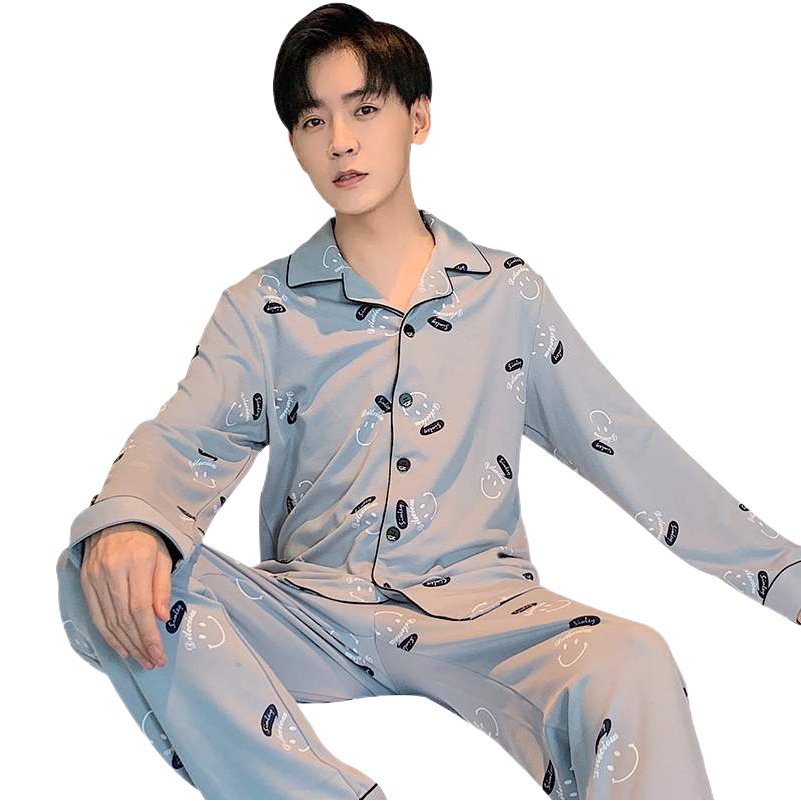 Men's Spring and Autumn Pajamas Men's Cotton Long-sleeved Cardigan Large Size Cotton Men's Autumn Middle-aged Home Suit