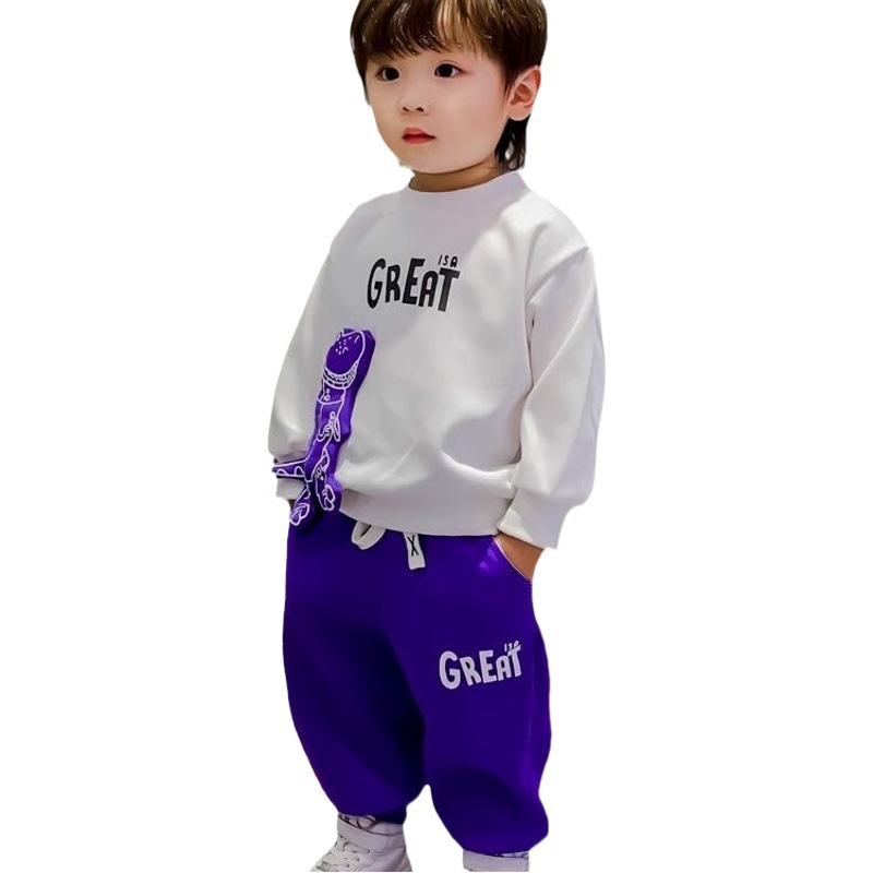 Boys' New Autumn and Winter Cartoon Sweatshirt and Sweatpants Two-Piece Set 2023 Handsome Tops and Harem Pants Suit for Children and Middle-Aged Children