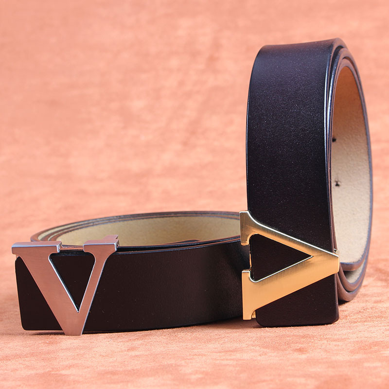 Picture of Smooth Buckle Belt Men's plus size Genuine Leather Youth HV Letter Pure Cowhide Internet Celebrant Hair Stylist Belt