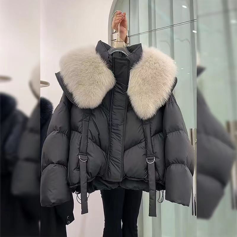 Cross-border Winter New Fashionable Loose Thick Cotton-padded Coat Western Style Large Fur Collar Down Cotton-padded Coat Small Women's Slimming Cotton-padded Coat