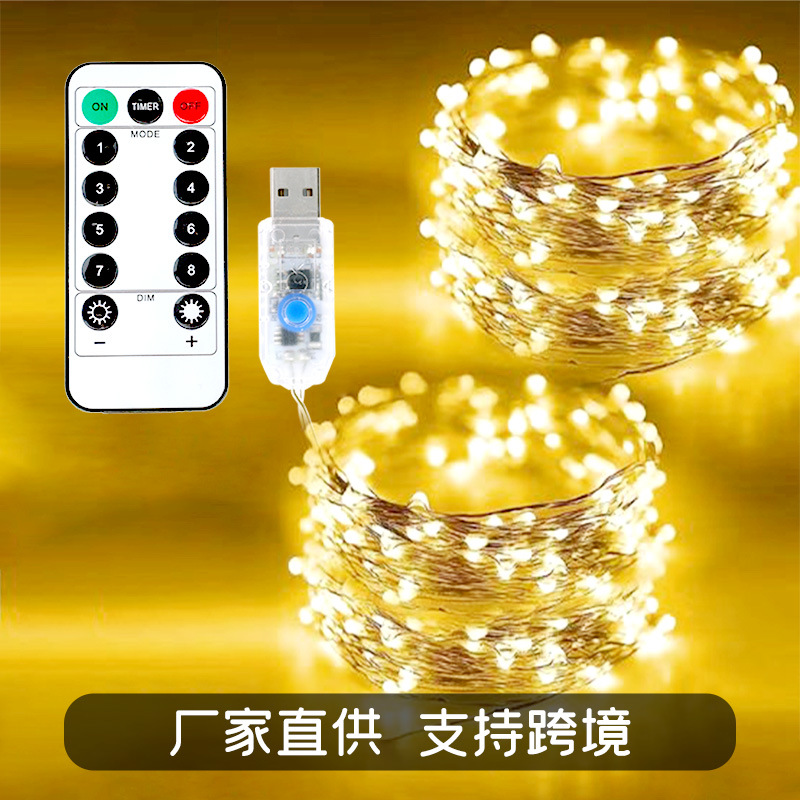 Copper wire lamp LED copper wire lamp with remote control always on with flash usb cross-border Christmas festival rice lamp decorative lamp string