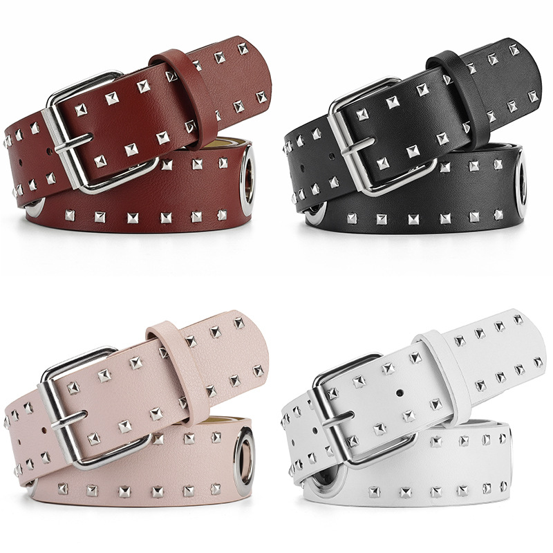 New European and American All-match Pin Buckle Belt Men and Women's Trendy Round Hole Air Eye Rivet Belt Women's Personalized Decorative Belt