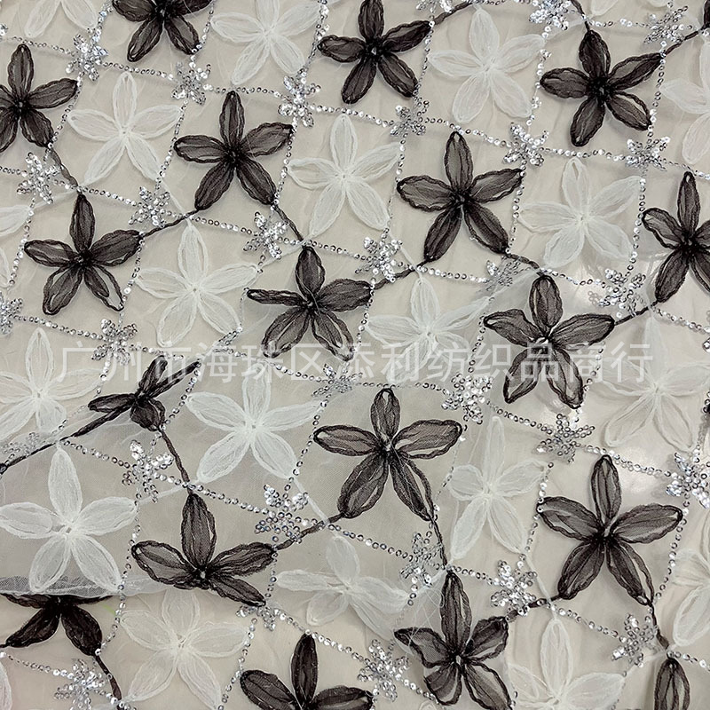 Picture of High-quality Mesh Plate with Multi-color Lolita Sequin Checkered Embroider Dress Kidsren's Clothing Decorative Fabric