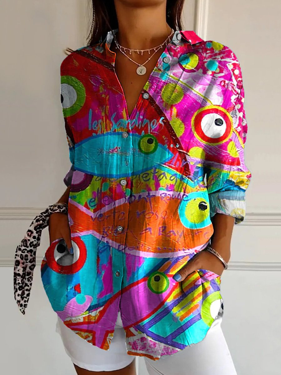 Picture of 2025 New Women's Long Shirt Women's Summer European and American Trend Long Sleeve Shirt Printed Pattern Printed 3D Shirt